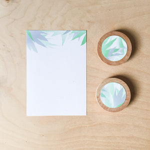 Mint and Gray Leaves - Memo Sheets & Magnets Set - Shelworks Stationery