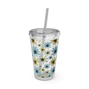 Floral Haven Aqua Sunsplash Flower Tumbler