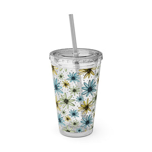 Floral Haven Aqua Sunsplash Flower Tumbler