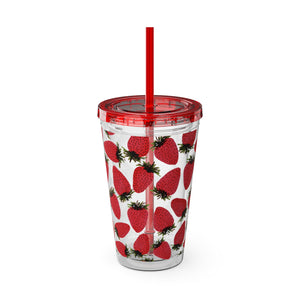 Strawberry Red Sunsplash Tumbler with Straw, 16oz