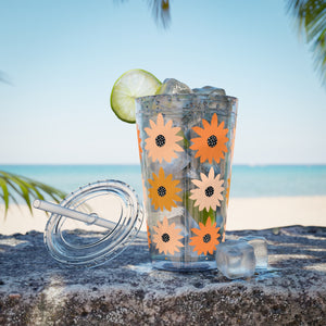 Fancy Floral 2 Peach Sunsplash Floral Tumbler with straw