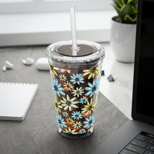 Floral Haven Aqua Sunsplash Flower Tumbler