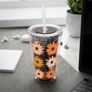 Fancy Floral 2 Peach Sunsplash Floral Tumbler, 16oz Travel Cup