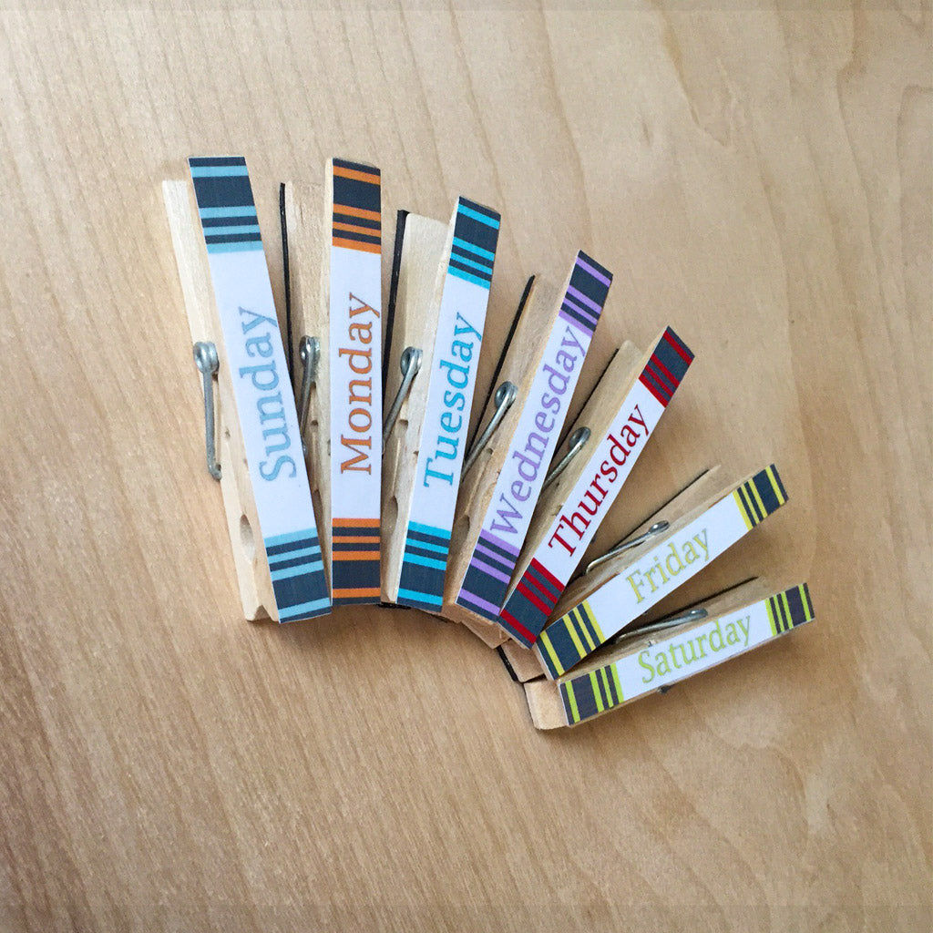Days of the week - Magnetic Memo Clips - Set of 7 - Shelworks Stationery