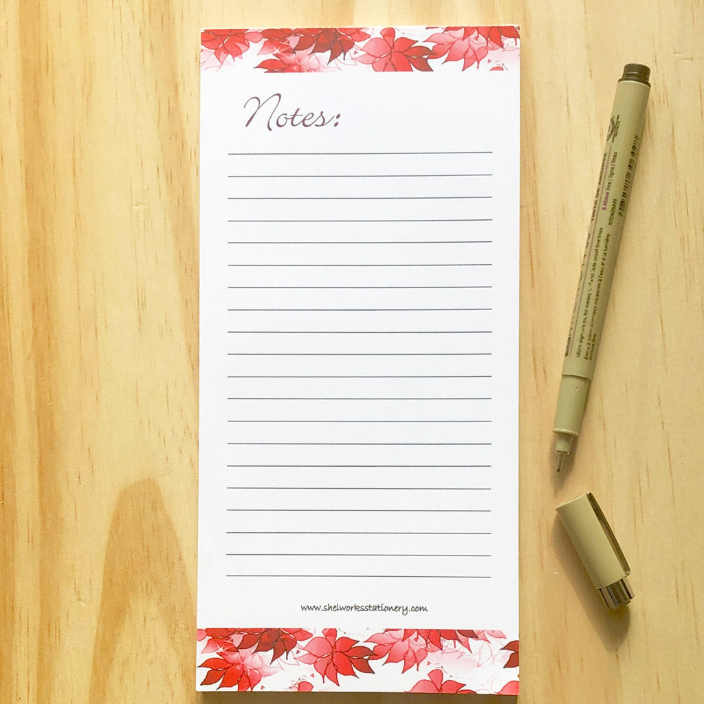 Flowers in Red - Note Pad - Shelworks Stationery