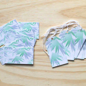 Mint and Gray Leaves - Mini Cards & Gift Tags Set - Set of 6 Each - Shelworks Stationery